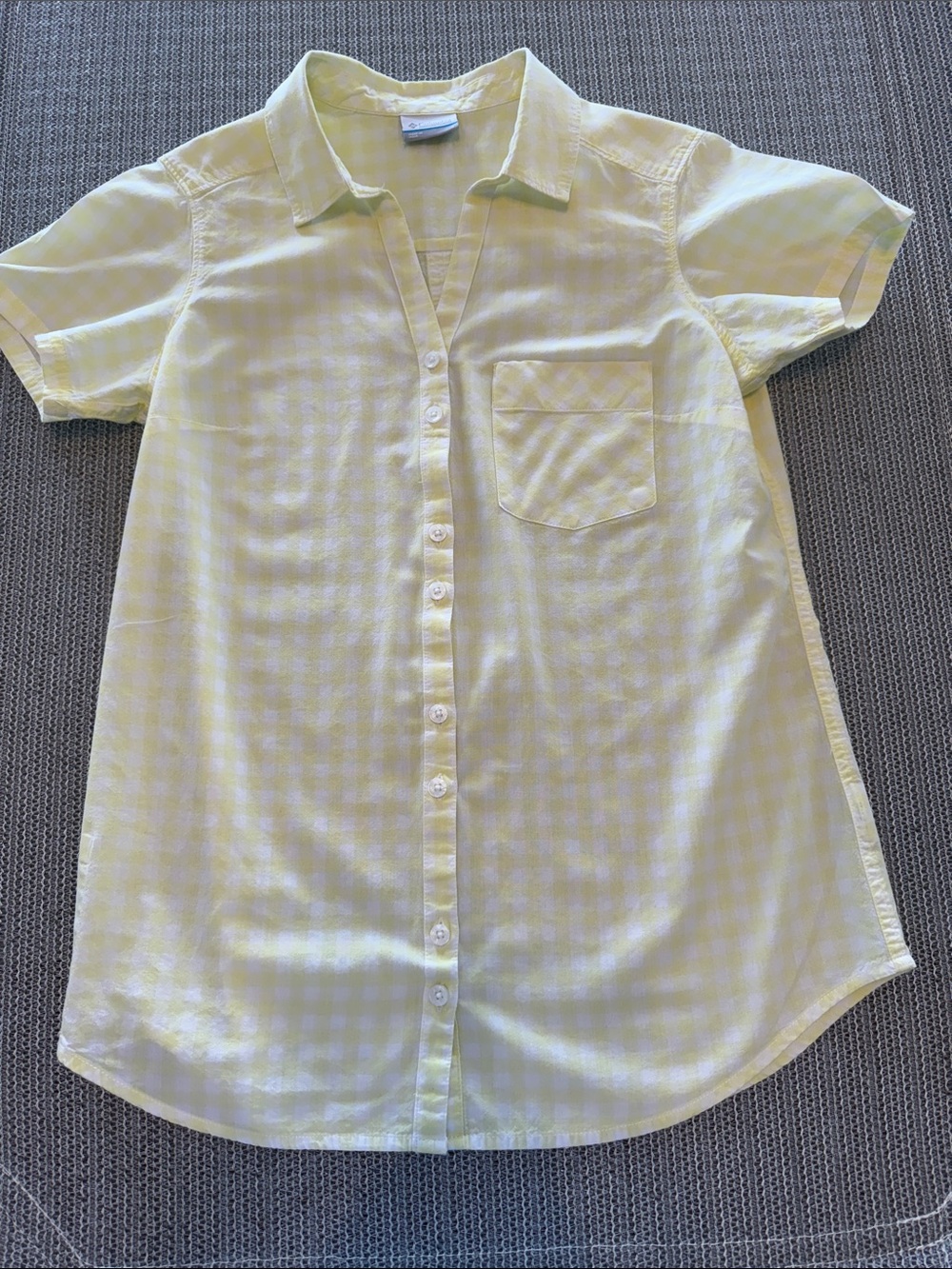 Columbia Pale Yellow Gingham Short Sleeve Button-Front Shirt